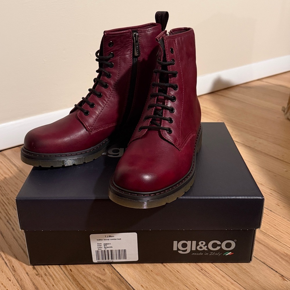 NWT | Burgundy Combat Boots